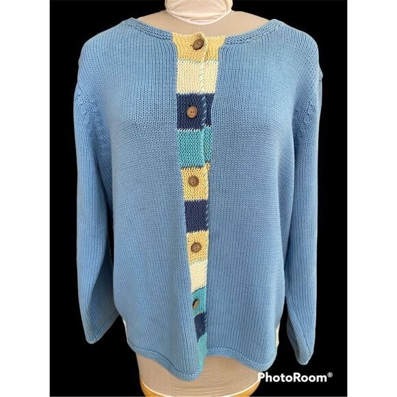 Orvis Women’s Vintage Knit Cardigan Baby Blue w/Color Block Detail Sz.XL Y2K Bix - Picture 3 of 11